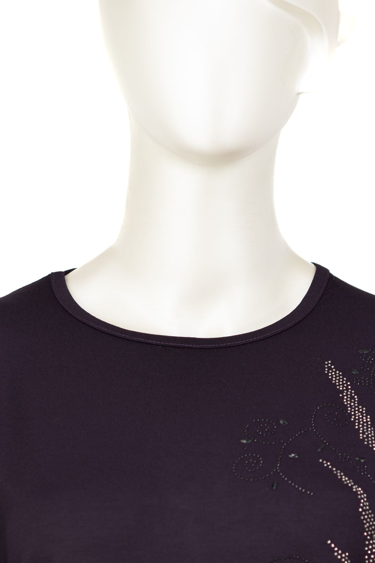 Kadın Turlu Viskon Penye Kumaş Anne Bluz Şık Çiçek Taşlı Yuvarlak Yaka Tam Kalıp Likralı